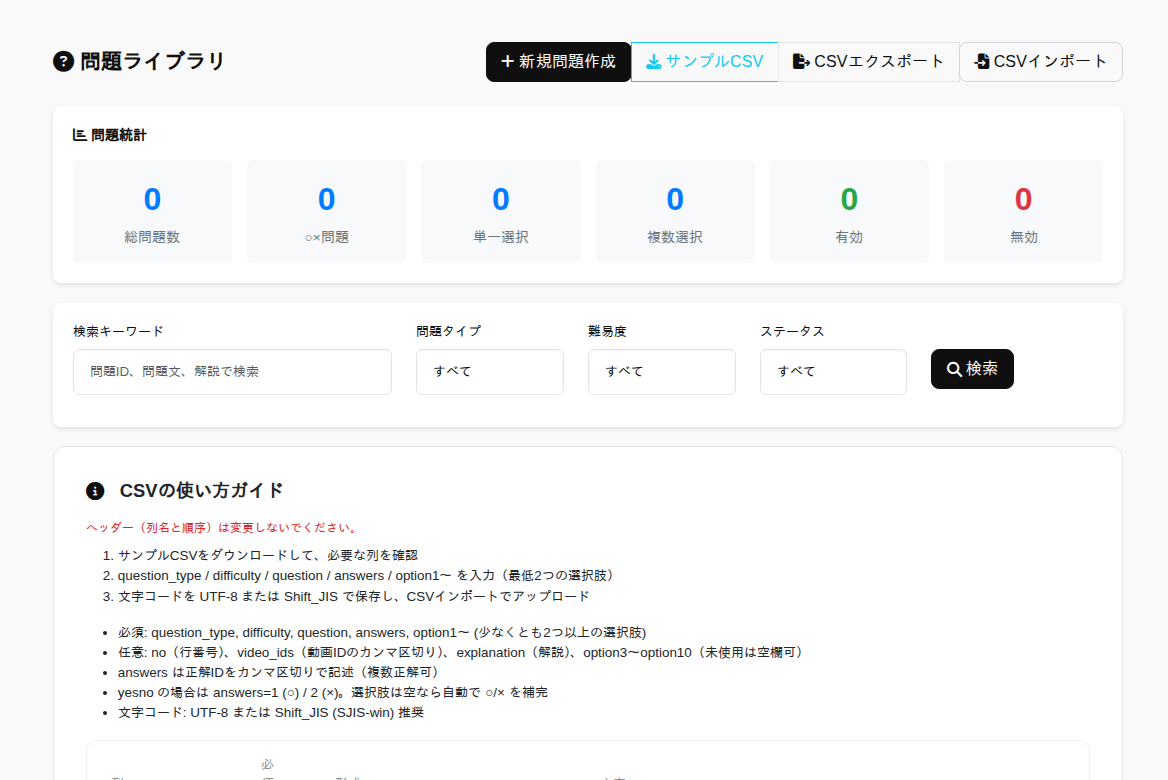 VIVATSの問題ライブラリ画面
