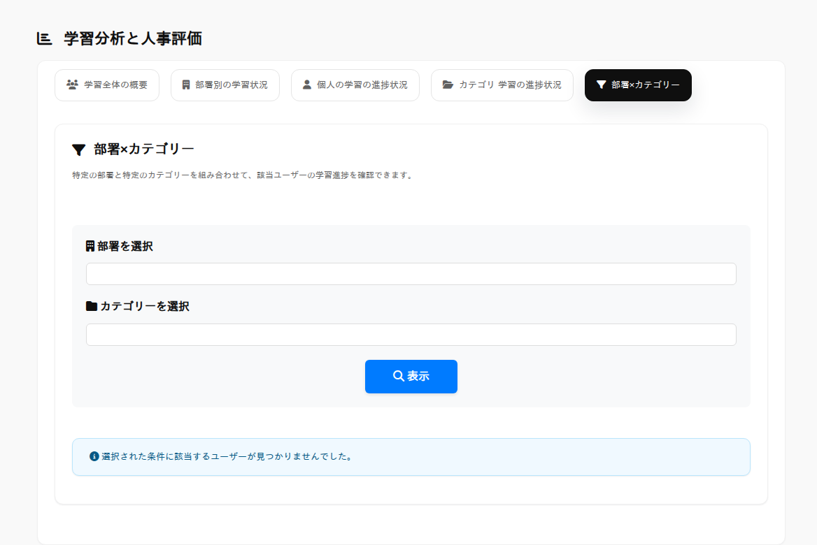 VIVATSの部署とカテゴリを組み合わせた分析画面