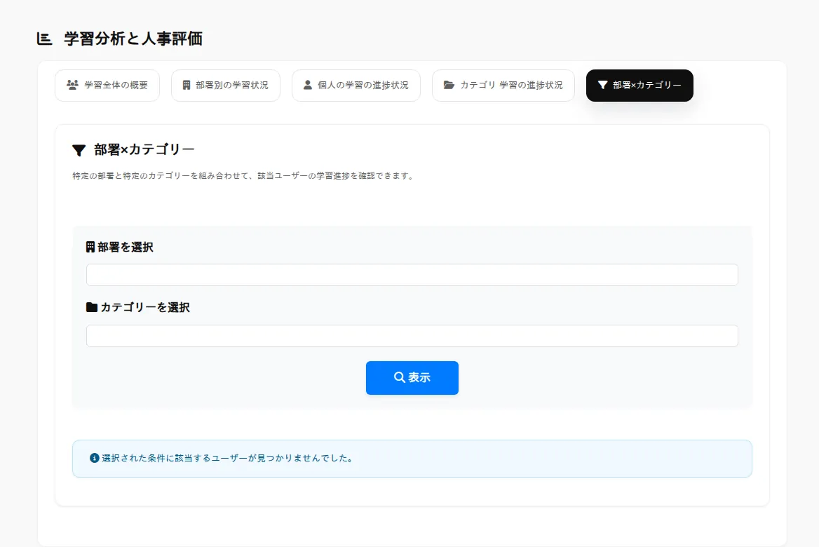 部署とカテゴリを組み合わせた分析画面