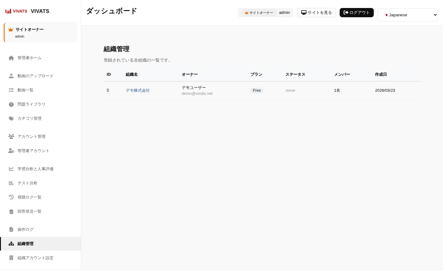 組織管理画面